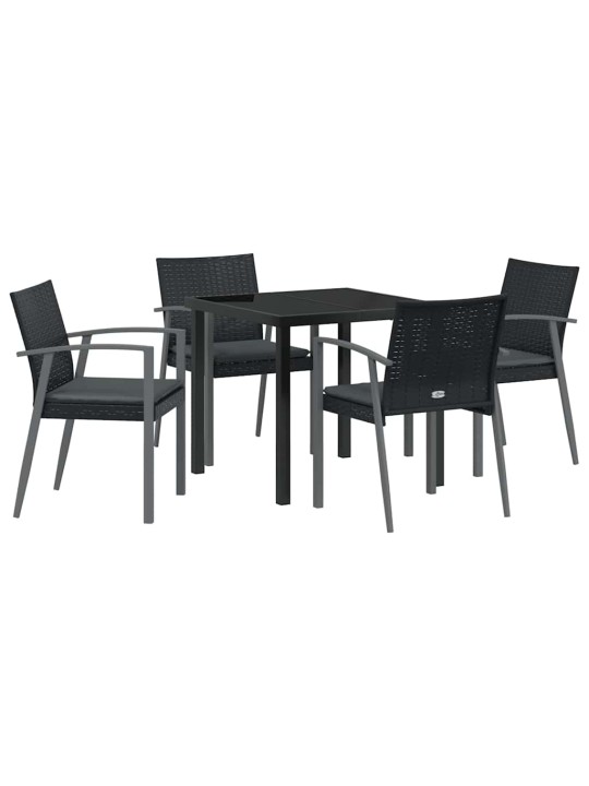 Dārza ēdamgalds 5 pcs melna poliūtu rotangpalma