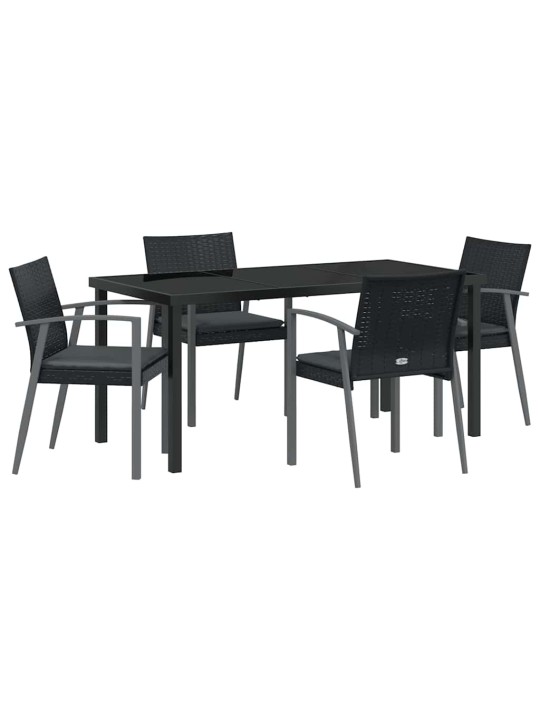 Dārza ēdamgalds 5 pcs melna poliūtu rotangpalma
