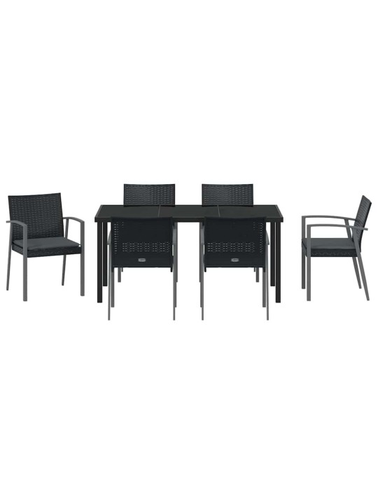 Dārza ēdamgalds 7 pcs melna poliūtu rotangpalma