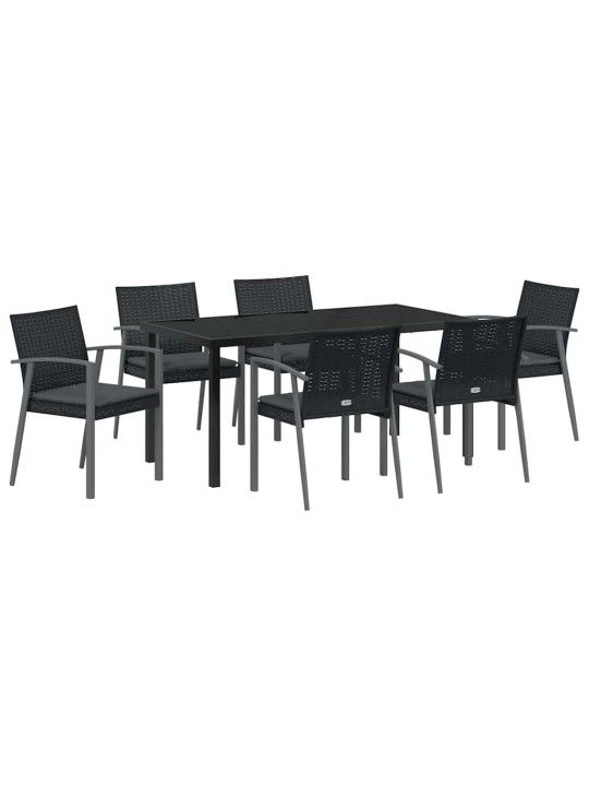 Dārza ēdamgalds 7 pcs melna poliūtu rotangpalma