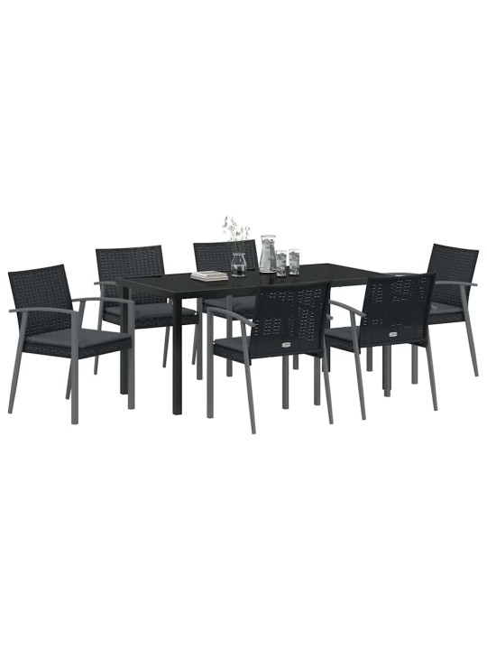Dārza ēdamgalds 7 pcs melna poliūtu rotangpalma