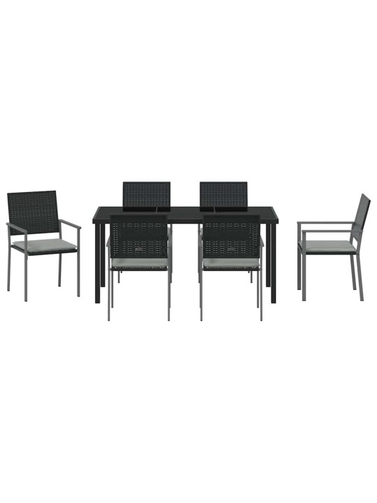 Dārza ēdamgalds 7 pcs melna poliūtu rotangpalma