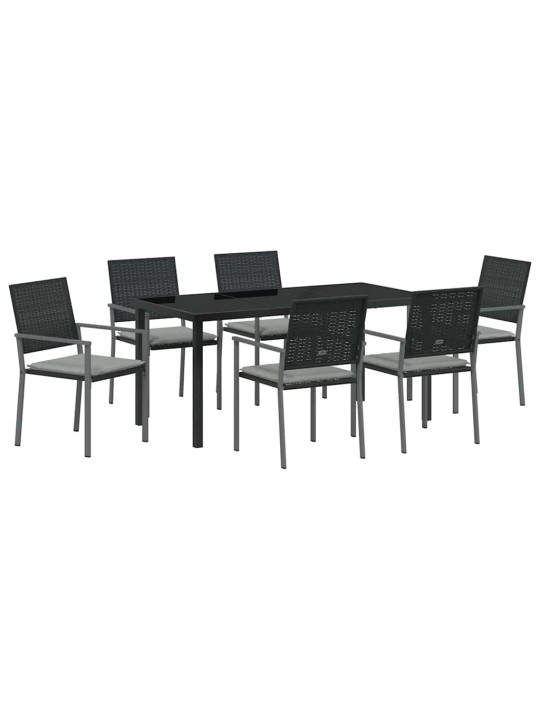Dārza ēdamgalds 7 pcs melna poliūtu rotangpalma