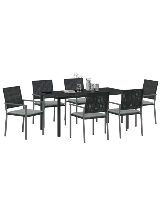 Dārza ēdamgalds 7 pcs melna poliūtu rotangpalma