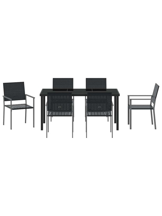 Dārza ēdamgalds 7 pcs melna poliūtu rotangpalma