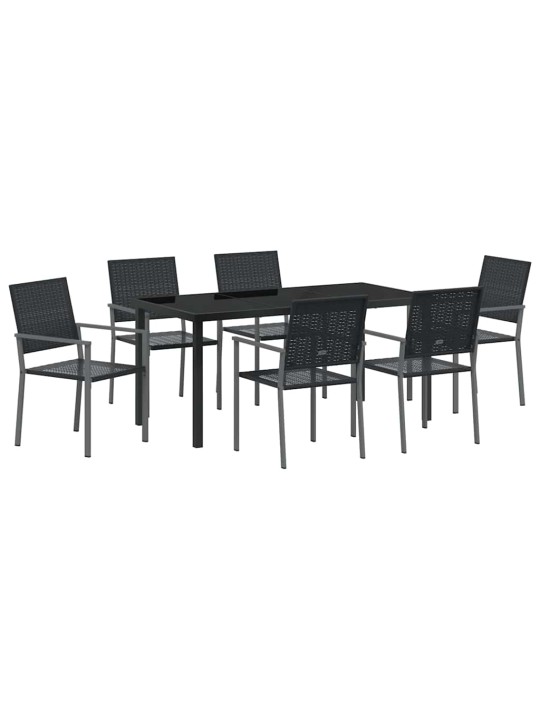 Dārza ēdamgalds 7 pcs melna poliūtu rotangpalma