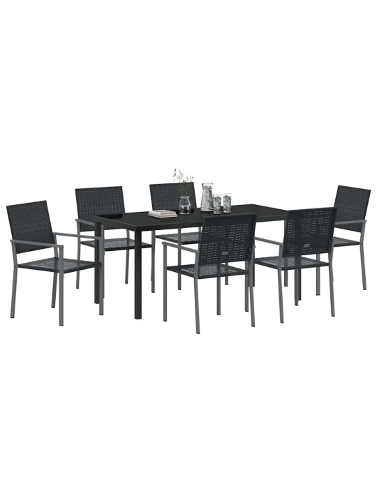 Dārza ēdamgalds 7 pcs melna poliūtu rotangpalma