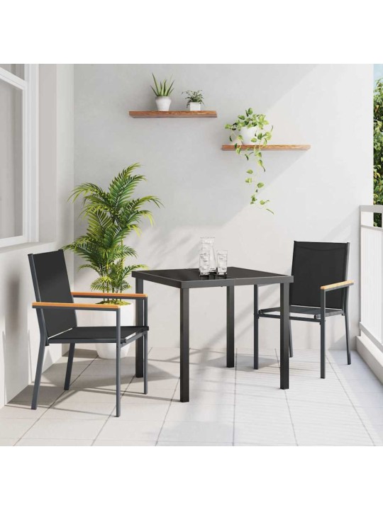 Dārza ēdamgalds 3 pcs melna textilene un tērauds