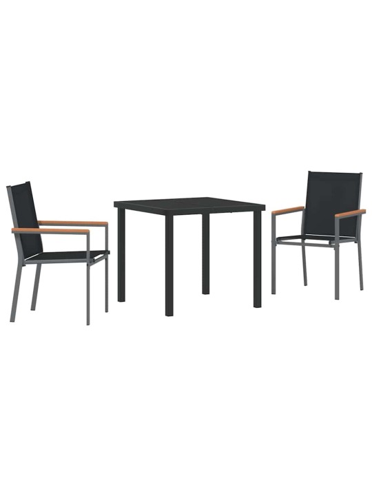 Dārza ēdamgalds 3 pcs melna textilene un tērauds