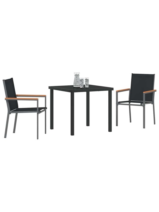 Dārza ēdamgalds 3 pcs melna textilene un tērauds