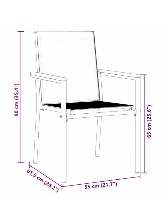 Dārza ēdamgalds 3 pcs melna textilene un tērauds