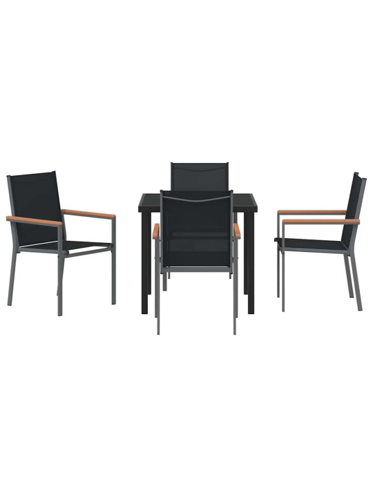 Dārza ēdamgalds 5 pcs melna textilene un tērauds