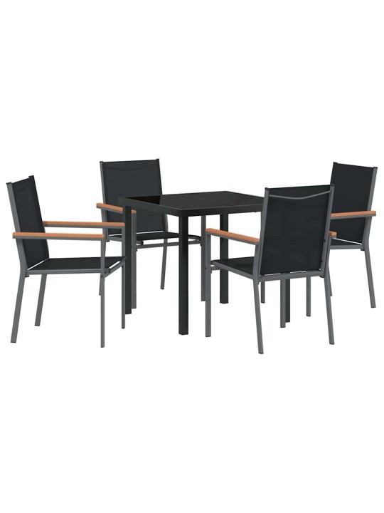 Dārza ēdamgalds 5 pcs melna textilene un tērauds