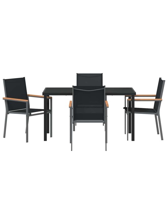 Dārza ēdamgalds 5 pcs melna textilene un tērauds