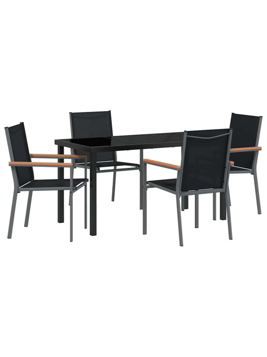 Dārza ēdamgalds 5 pcs melna textilene un tērauds