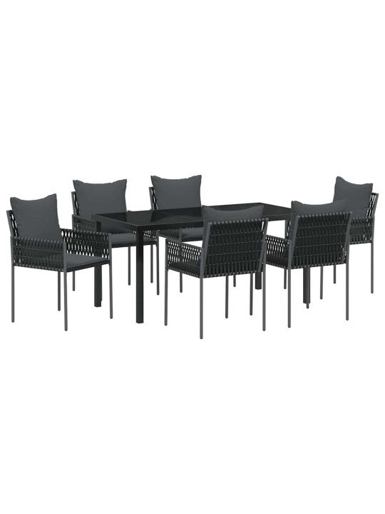 Dārza ēdamgalds 7 pcs melna poliūtu rotangpalma