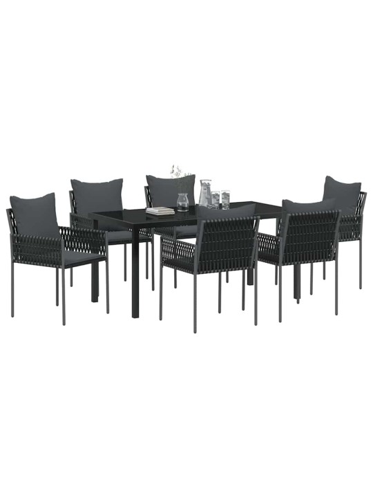 Dārza ēdamgalds 7 pcs melna poliūtu rotangpalma