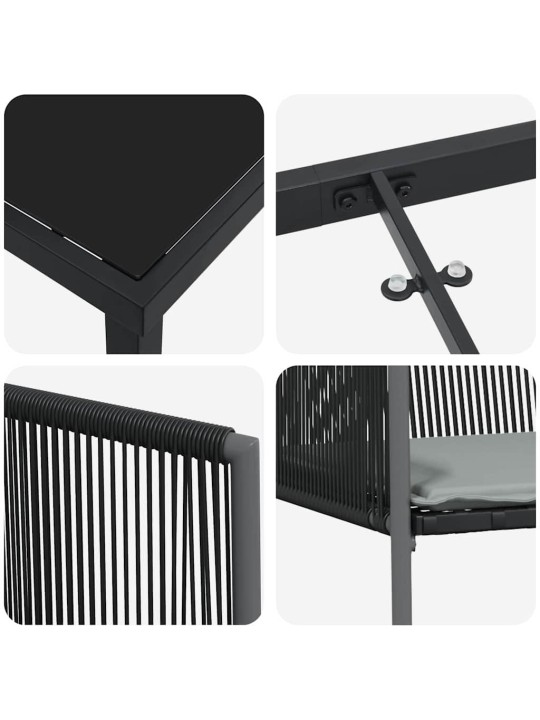 Dārza ēdamgalds 5 pcs melna poliūtu rotangpalma