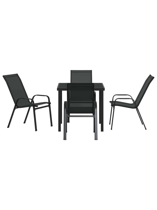 Dārza ēdamgalds 5 pcs melna textilene un tērauds