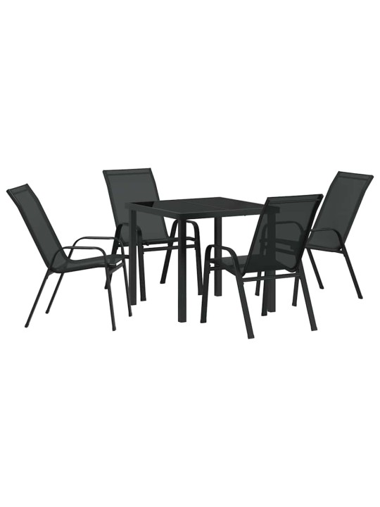 Dārza ēdamgalds 5 pcs melna textilene un tērauds