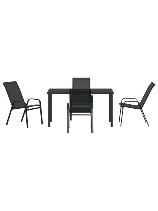 Dārza ēdamgalds 5 pcs melna textilene un tērauds