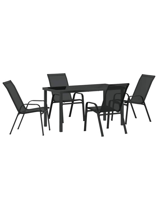 Dārza ēdamgalds 5 pcs melna textilene un tērauds