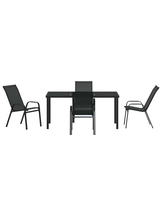 Dārza ēdamgalds 5 pcs melna textilene un tērauds