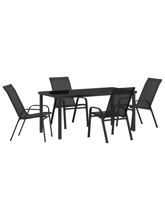 Dārza ēdamgalds 5 pcs melna textilene un tērauds