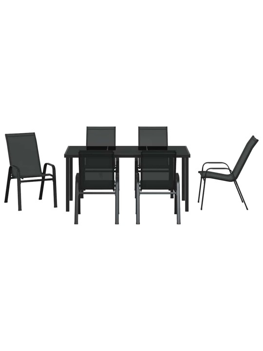 Dārza ēdamgalds 7 pcs melna textilene un tērauds