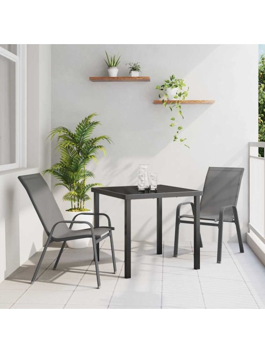 Dārza ēdamgalds 3 pcs pelēka textilene un tērauds