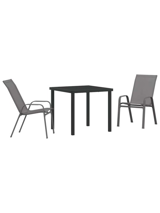 Dārza ēdamgalds 3 pcs pelēka textilene un tērauds