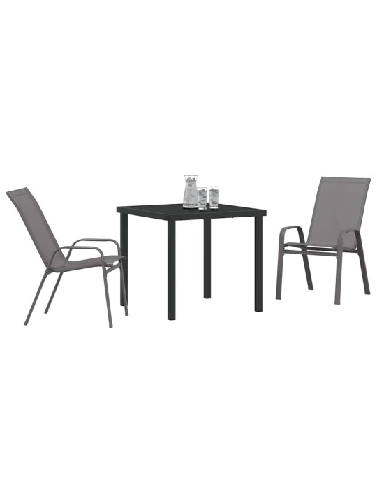 Dārza ēdamgalds 3 pcs pelēka textilene un tērauds