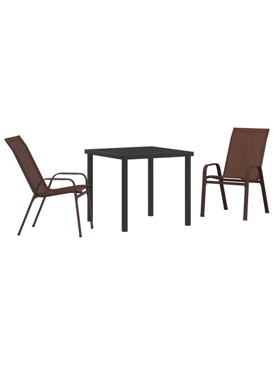 Dārza ēdamgalds 3 pcs brūna textilene un tērauds