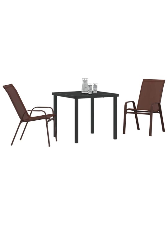 Dārza ēdamgalds 3 pcs brūna textilene un tērauds