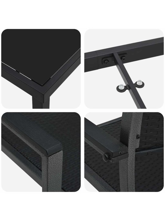 Dārza ēdamgalds 3 pcs melna poliūtu rotangpalma