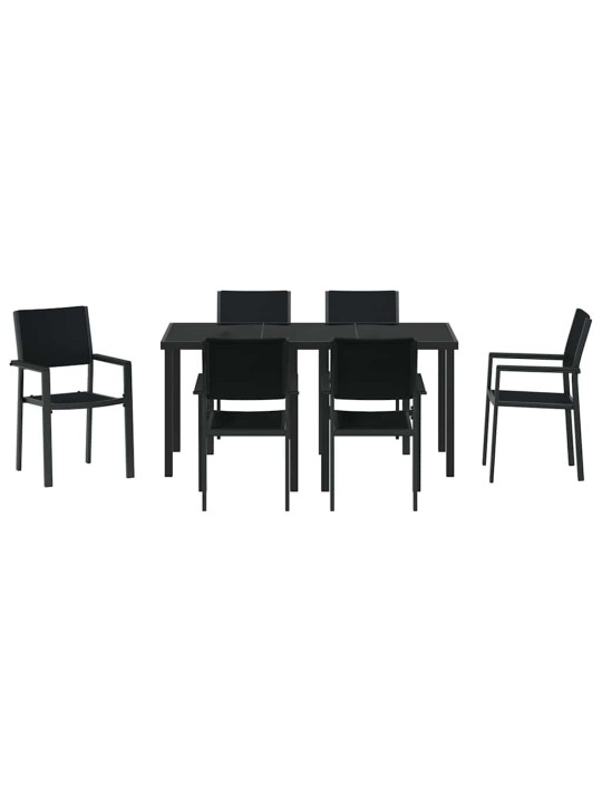 Dārza ēdamgalds 7 pcs melna poliūtu rotangpalma