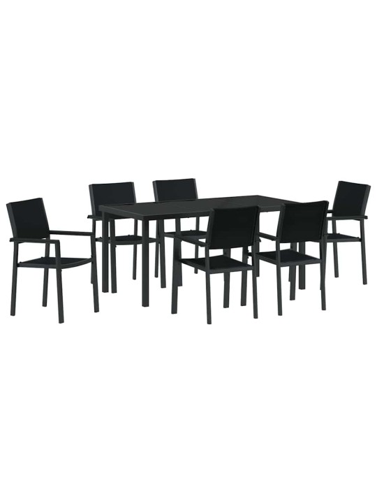 Dārza ēdamgalds 7 pcs melna poliūtu rotangpalma