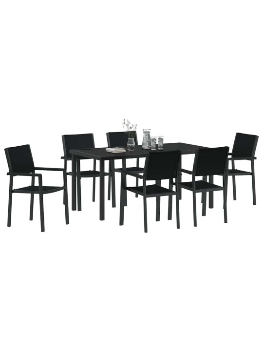 Dārza ēdamgalds 7 pcs melna poliūtu rotangpalma