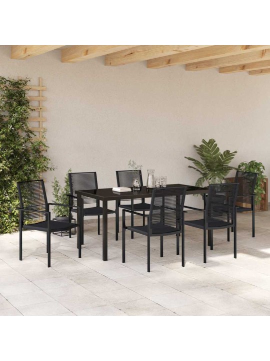 Dārza ēdamgalds 7 pcs melna pvc rattan