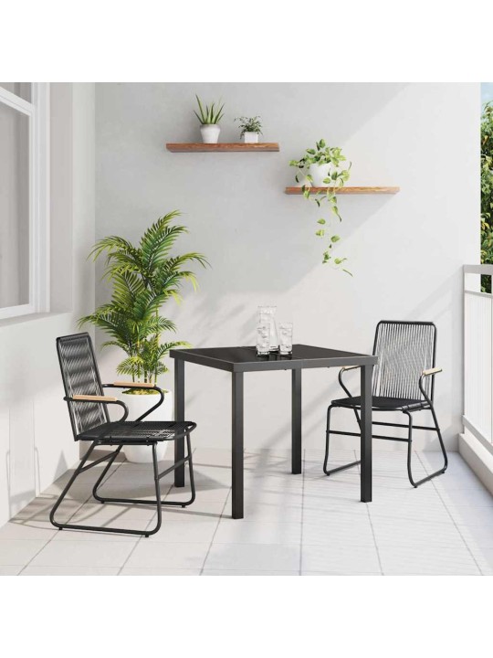 Dārza ēdamgalds 3 pcs melna pvc rattan