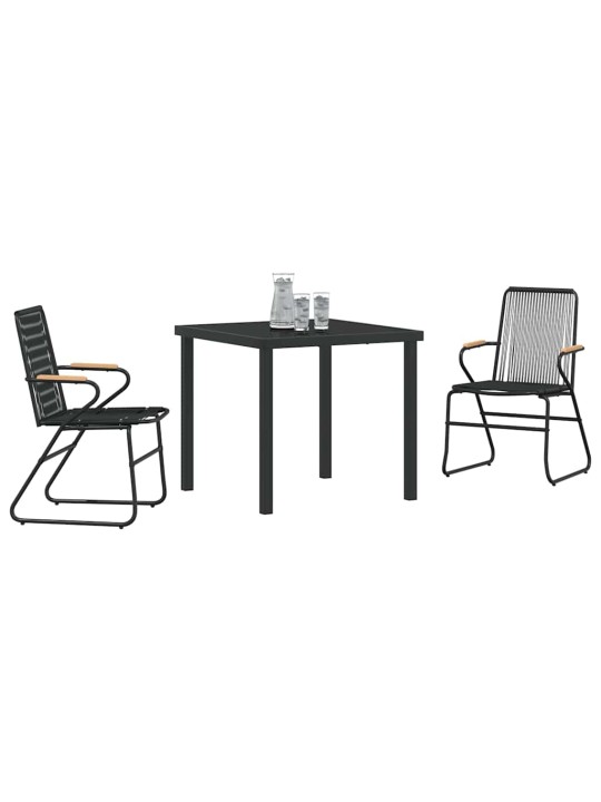Dārza ēdamgalds 3 pcs melna pvc rattan