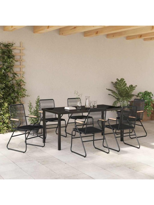 Dārza ēdamgalds 7 pcs melna pvc rattan