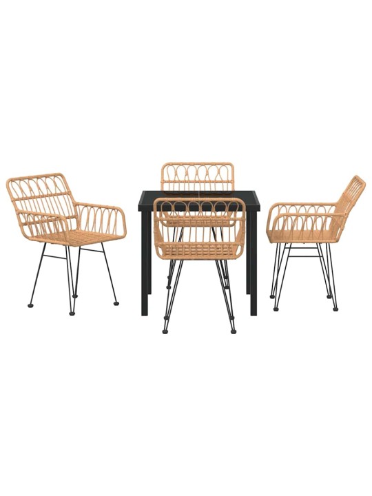 Dārza ēdamgalds 5 pcs brūna poliūtu rotangpalma