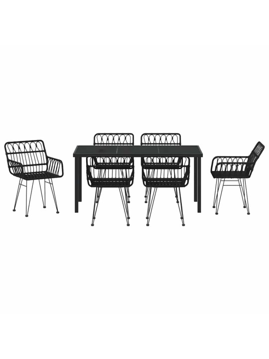 Dārza ēdamgalds 7 pcs melna poliūtu rotangpalma