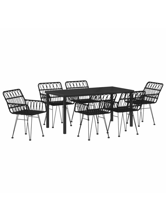 Dārza ēdamgalds 7 pcs melna poliūtu rotangpalma