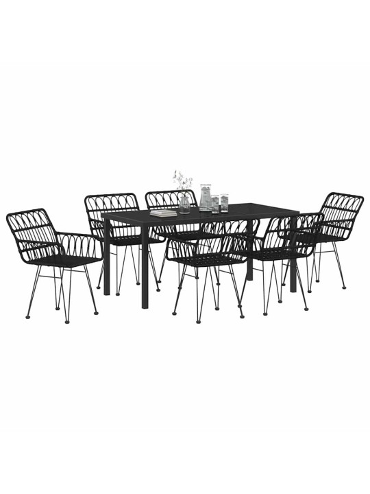 Dārza ēdamgalds 7 pcs melna poliūtu rotangpalma
