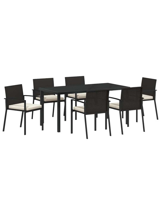 Dārza ēdamgalds 7 pcs melna poliūtu rotangpalma