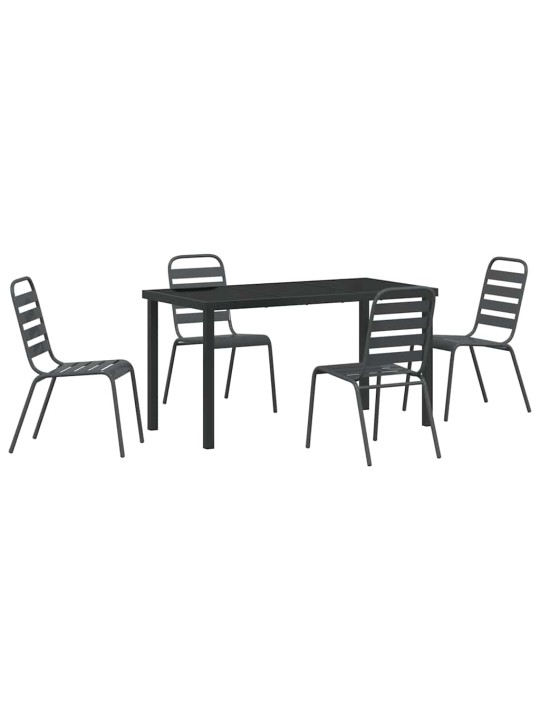 Dārza ēdamgalds 5 pcs tumši pelēka tērauds