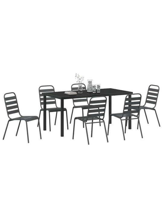 Dārza ēdamgalds 7 pcs tumši pelēka tērauds