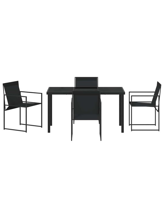 Dārza ēdamgalds 5 pcs melna textilene un pulverkrāsota tērauda